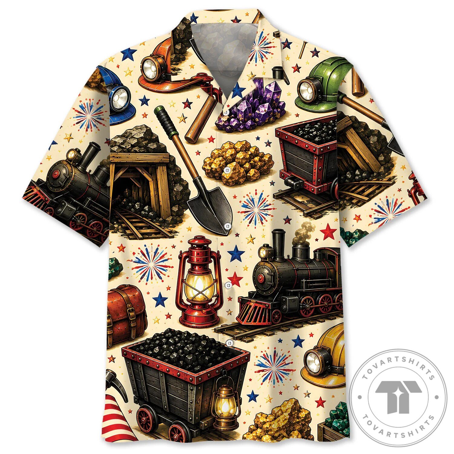 Mining Theme Vintage Art Colorful Hawaiian Shirt for Men 2 Mining Theme Vintage Art Colorful Hawaiian Shirt for Men