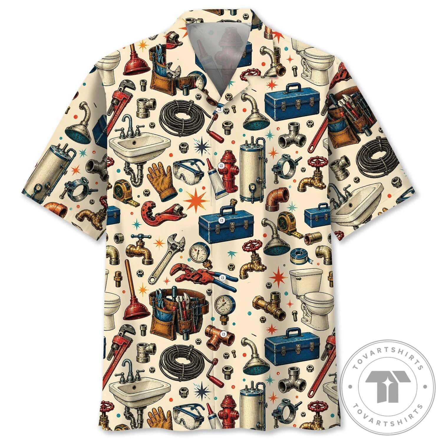 Plumber Tools Vintage Art Colorful Hawaiian Shirt for Men
