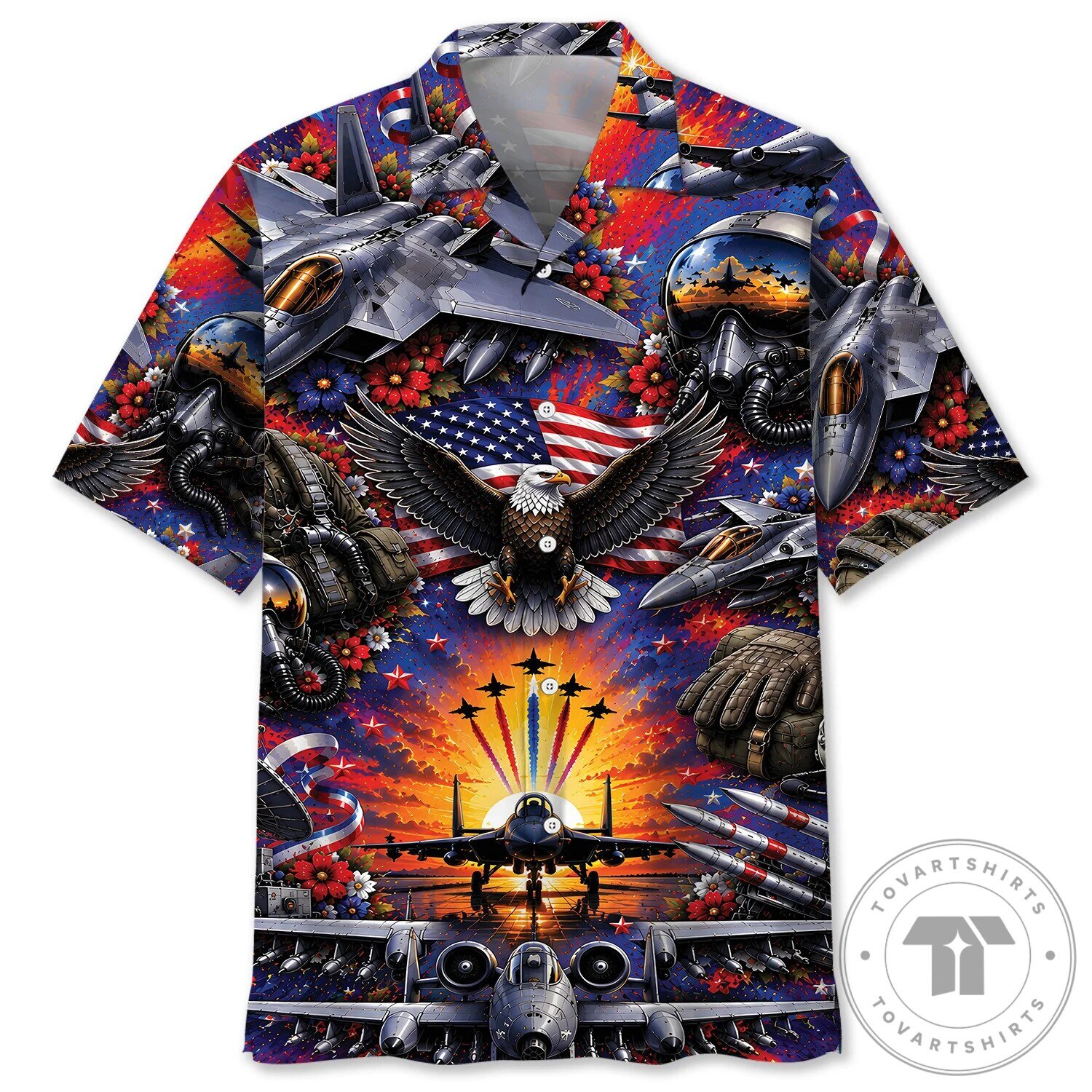 American Air Force Fighter Jet Patriotic Eagle Hawaiian Shirt