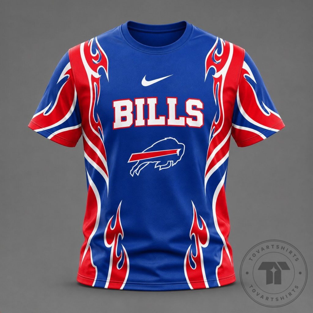 Buffalo Bills Flame Tribal All Over Print T-Shirt for Football Fans Buffalo Bills Flame Tribal All Over Print T-Shirt for Football Fans