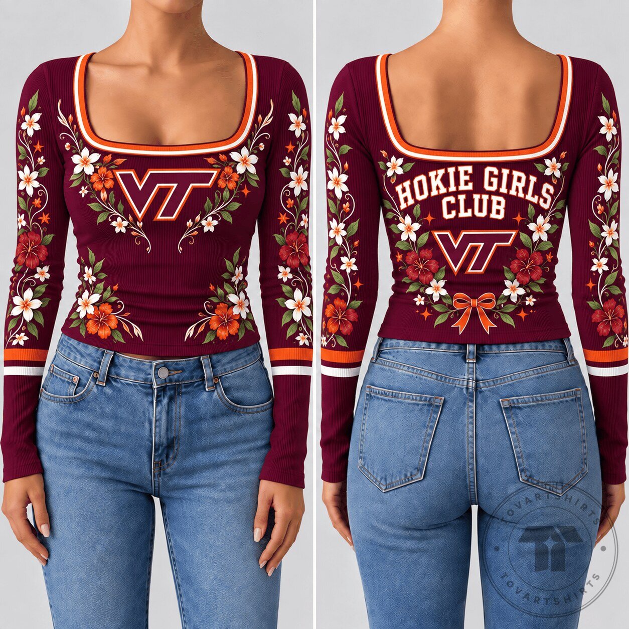 Virginia Tech Hokies Floral Hokie Girls Club Long Sleeve T-Shirt