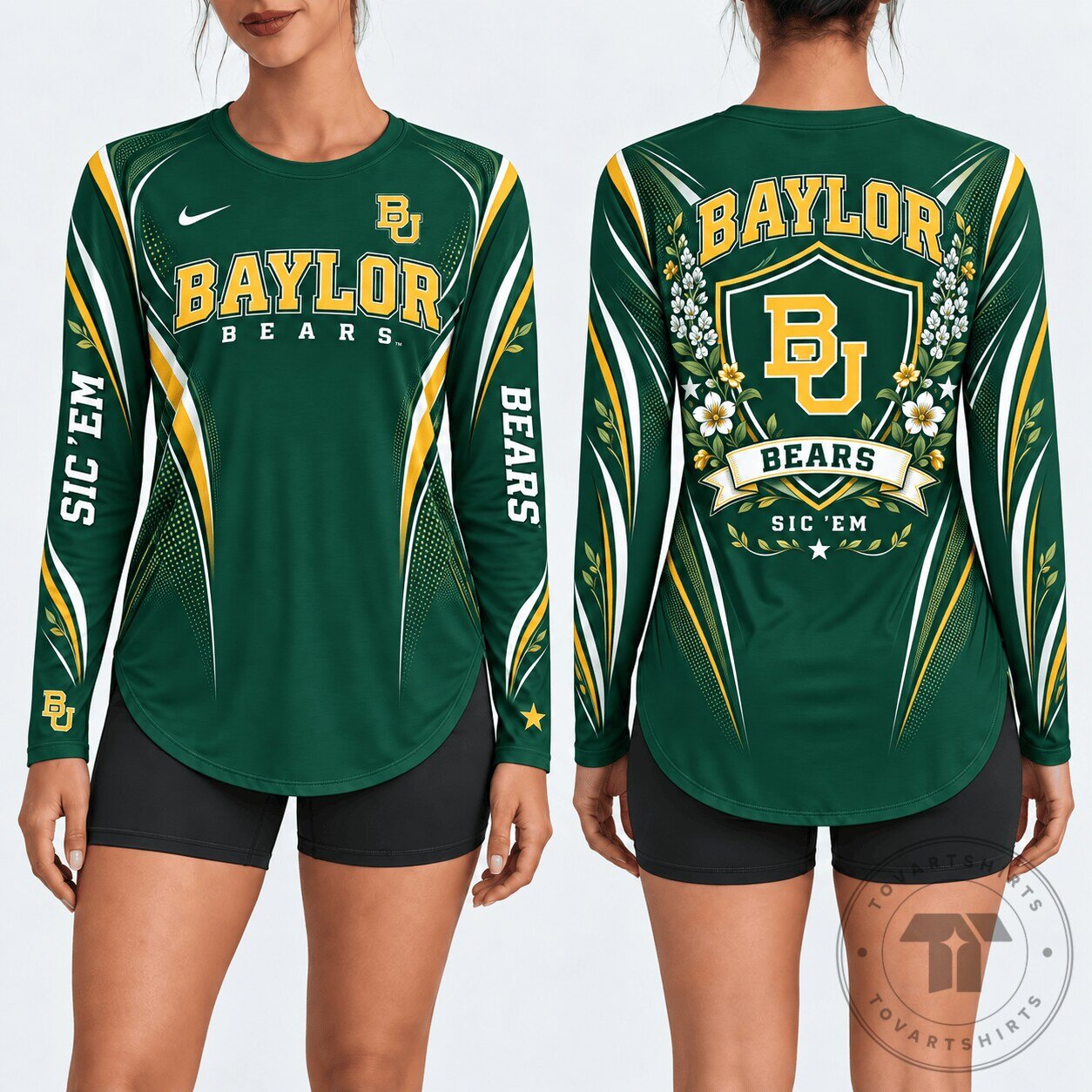Baylor Bears University Green and Gold Long Sleeve Shirt
