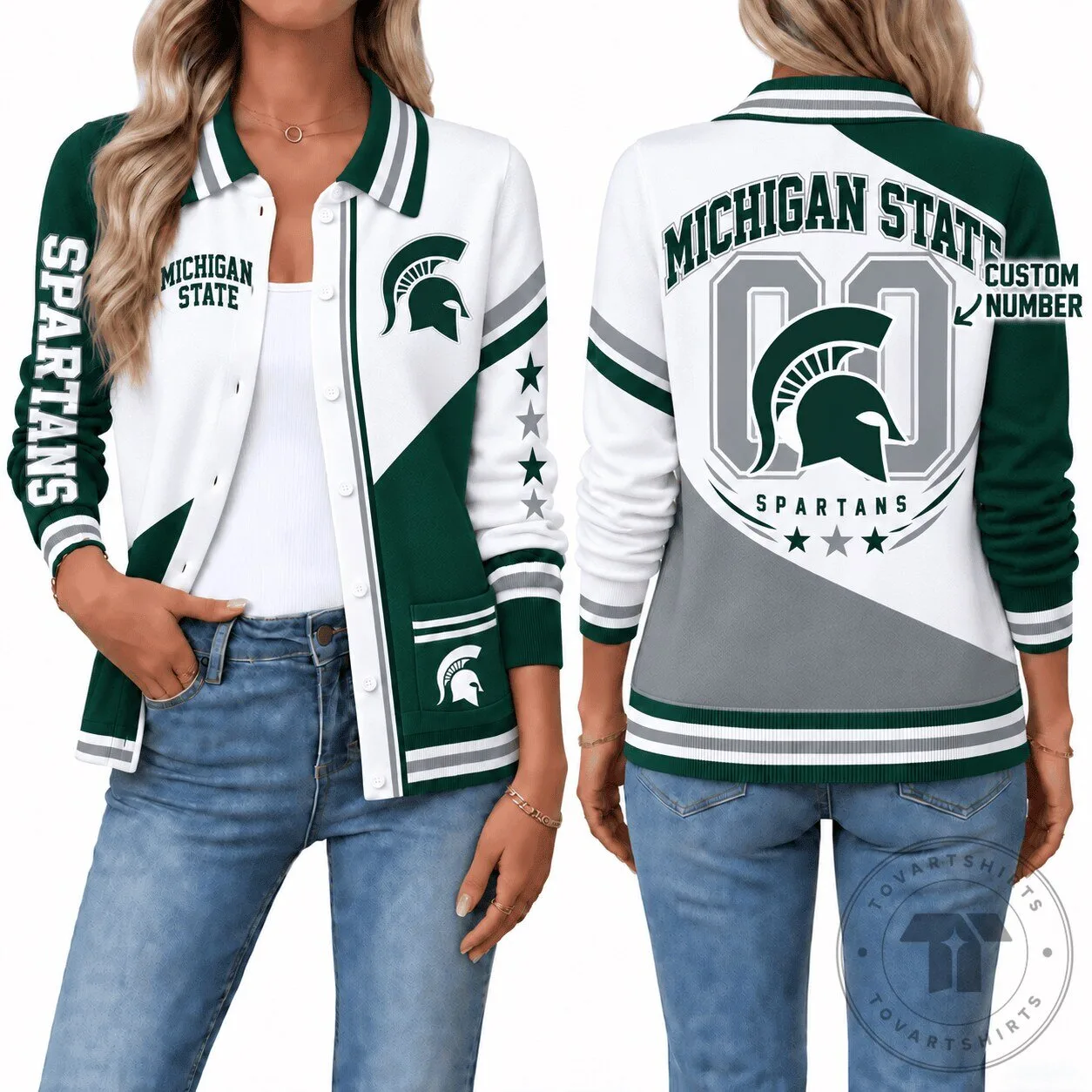 Michigan State Spartans Women's Custom Number Varsity Jacket