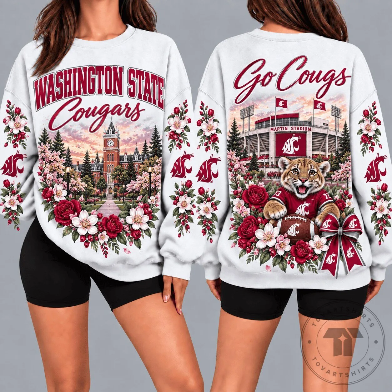 Washington State Cougars Floral Martin Stadium College Sweatshirt