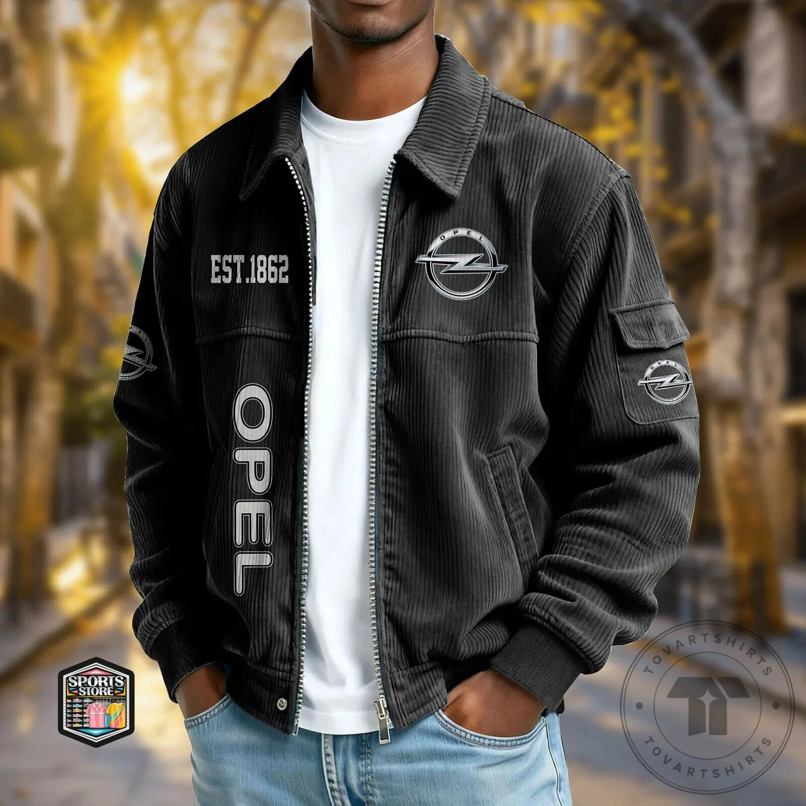 Opel Est. 1862 Corduroy Bomber Jacket with Embroidered Logo