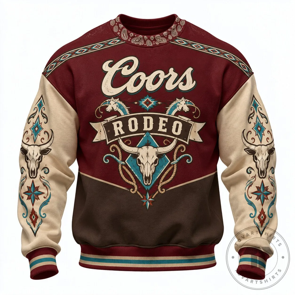 Coors Rodeo Western Skull Design Crewneck Sweatshirt