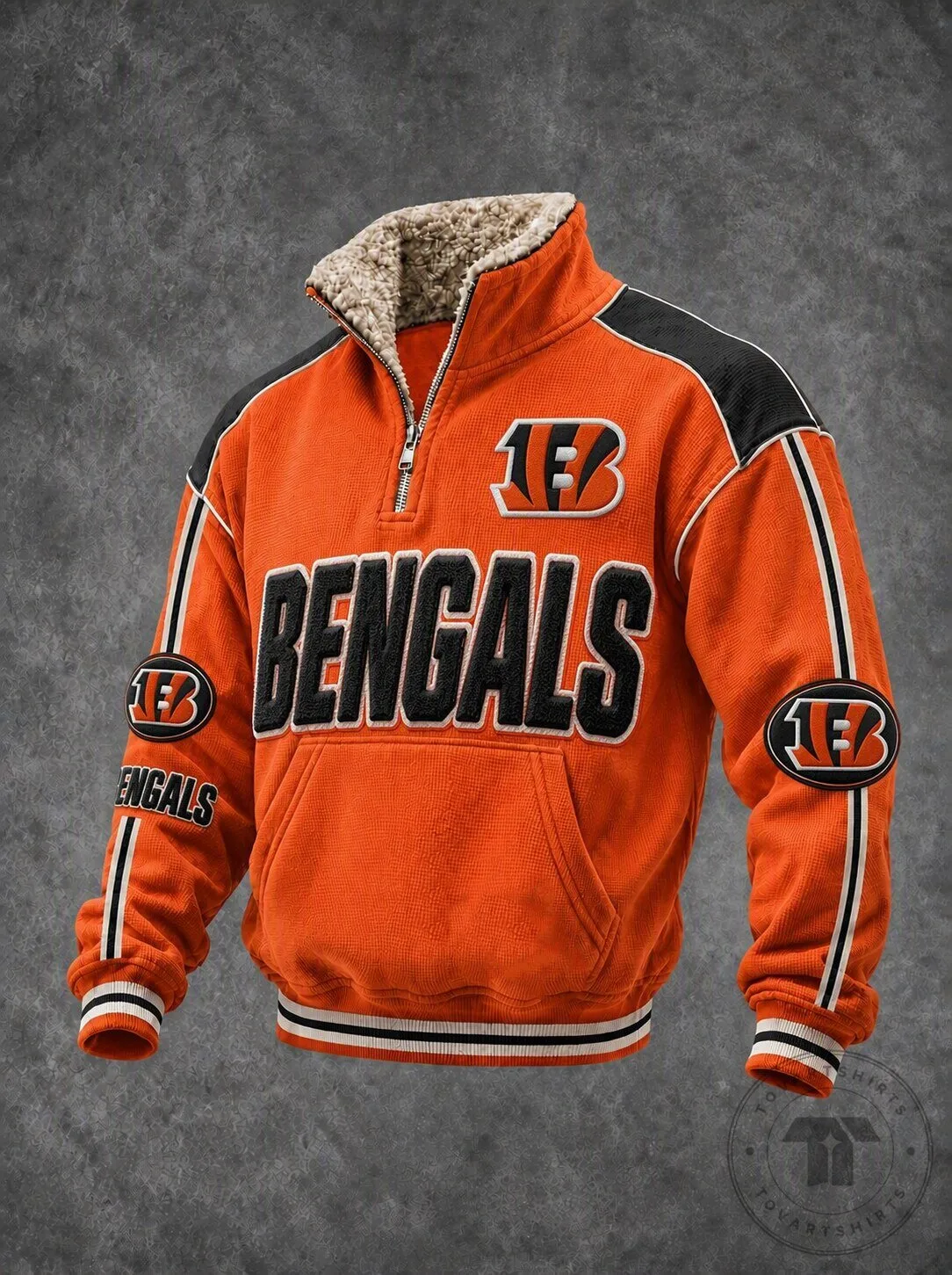 Cincinnati Bengals Orange and Black Quarter-Zip Pullover Jacket with Sherpa Collar