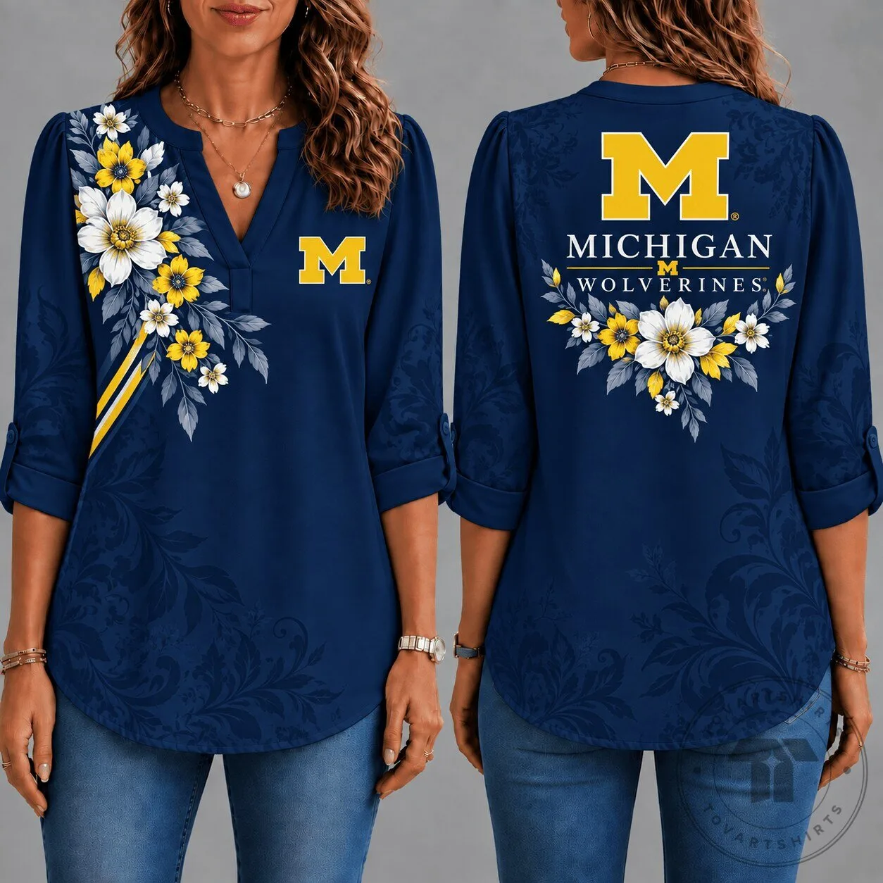 Michigan Wolverines NCAA Floral Luxe Women's Long-Sleeve Shirt