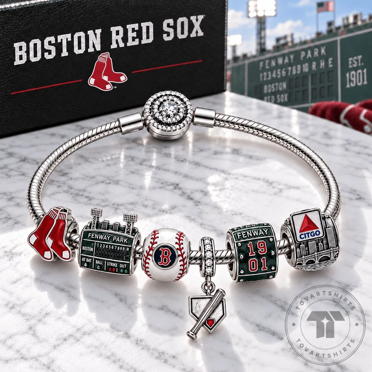 Boston Red Sox Fenway Park Baseball Charm Bracelet