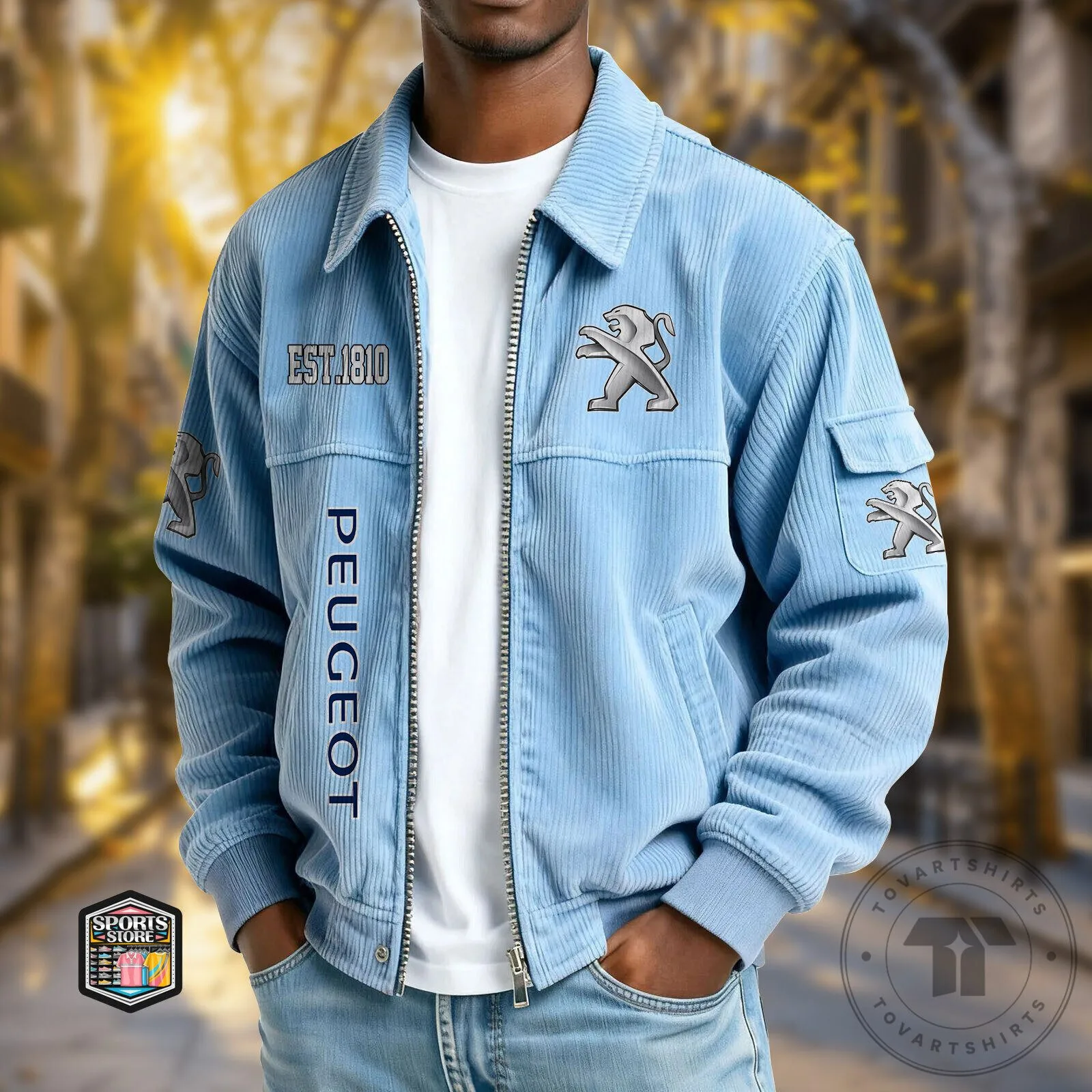 Peugeot Corduroy Jacket with Embroidered Lion Logo and Established 1810