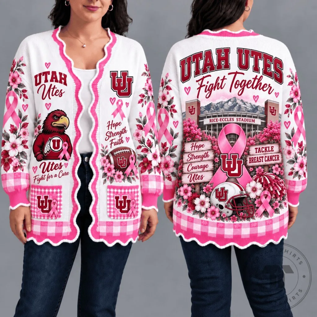 Utah Utes Breast Cancer Awareness Fight Together Cardigan Utah Utes Breast Cancer Awareness Fight Together Cardigan