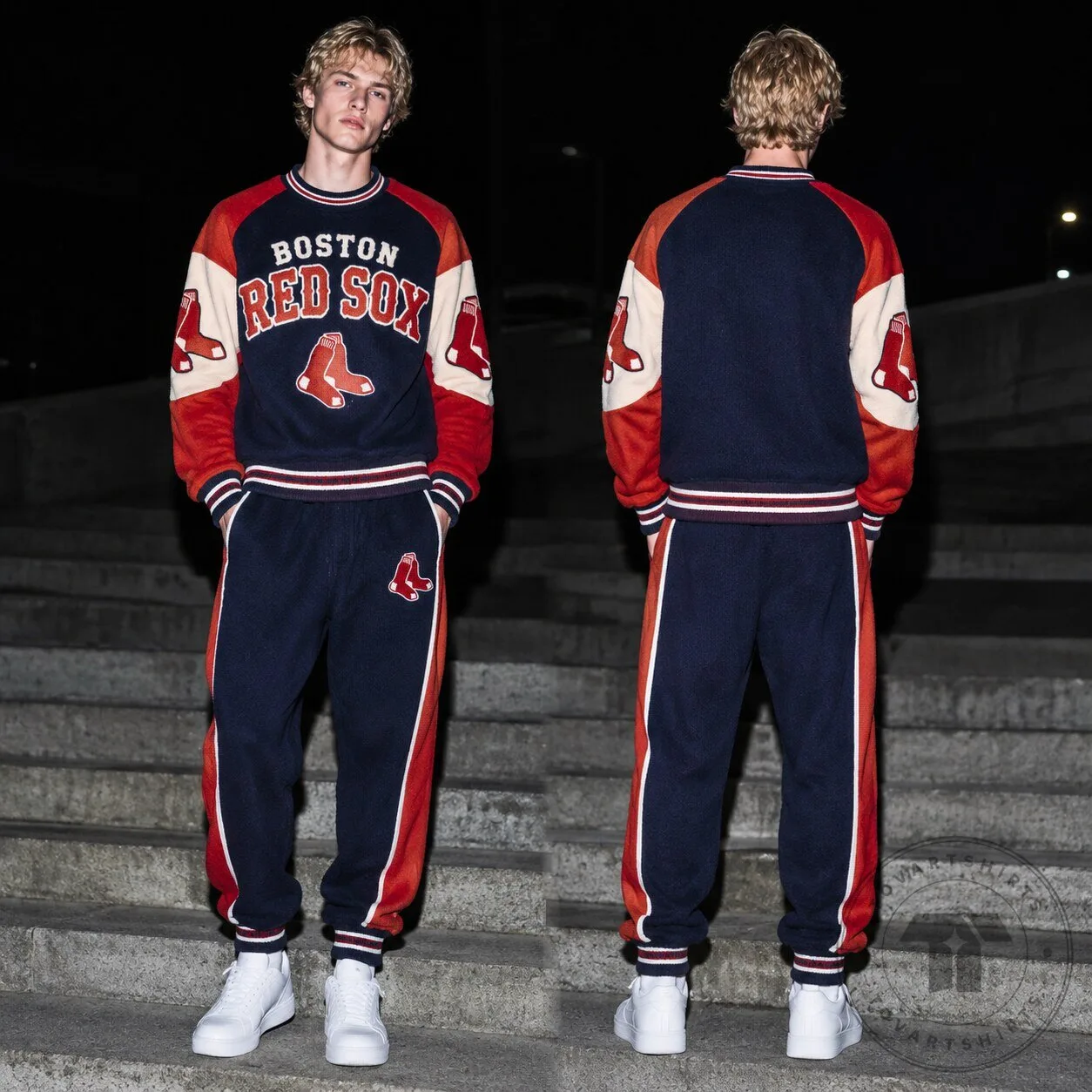 Boston Red Sox Vintage Baseball Graphic Print Sweatshirt and Pants Set
