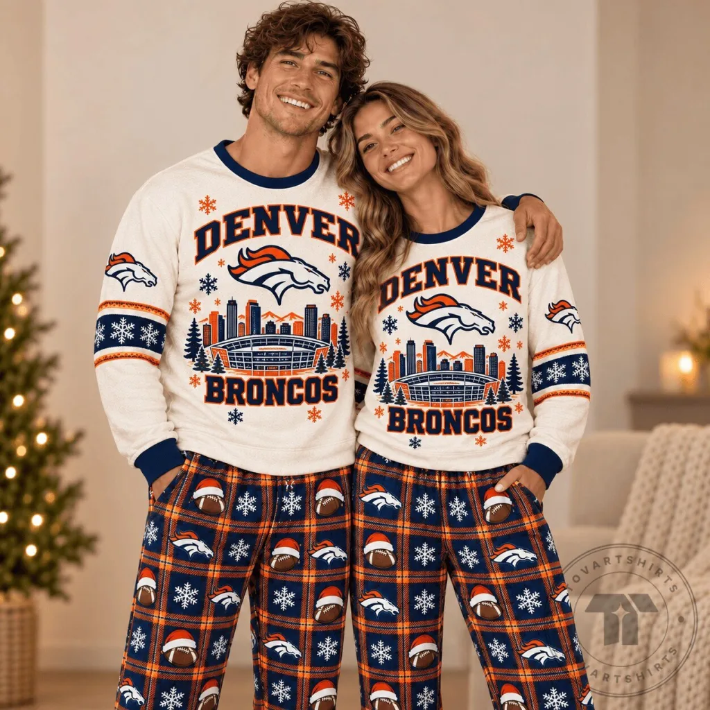 Denver Broncos Christmas Pajamas Set Ugly Sweater Style Denver Broncos Christmas Pajamas Set Ugly Sweater Style