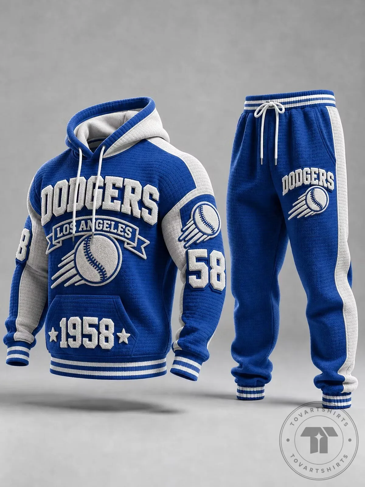 Hoodie and Sweatpants Set in Blue and White for Los Angeles Dodgers Baseball Team Fans