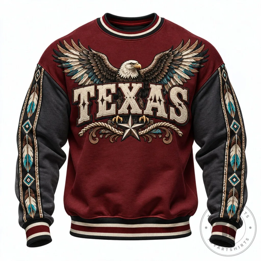 Texas Eagle Western Style Crew Neck Long Sleeve Sweatshirt Texas Eagle Western Style Crew Neck Long Sleeve Sweatshirt
