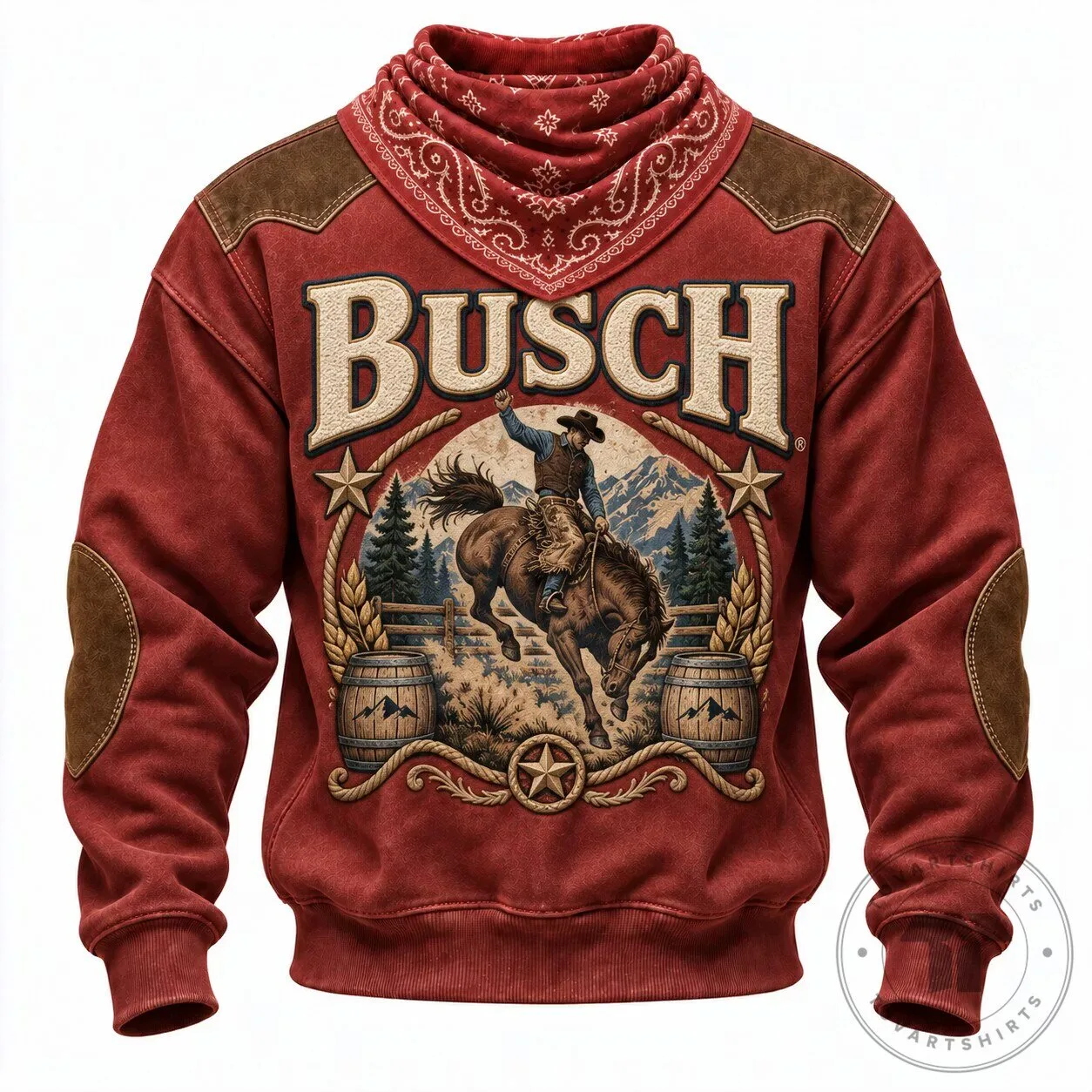 Busch Beer Cowboy Western Style Red Bandana Long-Sleeve Sweatshirt 2 Busch Beer Cowboy Western Style Red Bandana Long-Sleeve Sweatshirt
