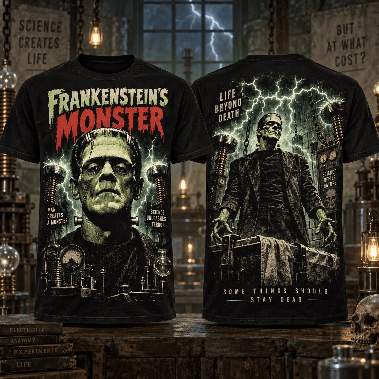 Frankenstein's Monster Vintage Horror Movie Graphic Black T-Shirt