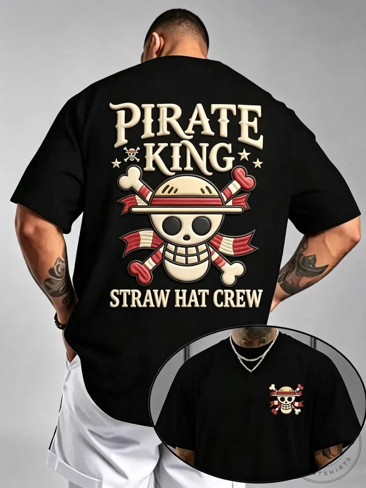 One Piece Pirate King Straw Hat Crew Skull Logo Black T-Shirt