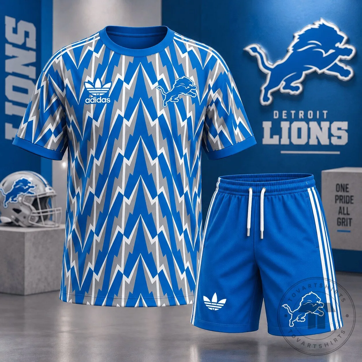 Detroit Lions Adidas Blue Lightning Bolt Pattern Football Jersey
