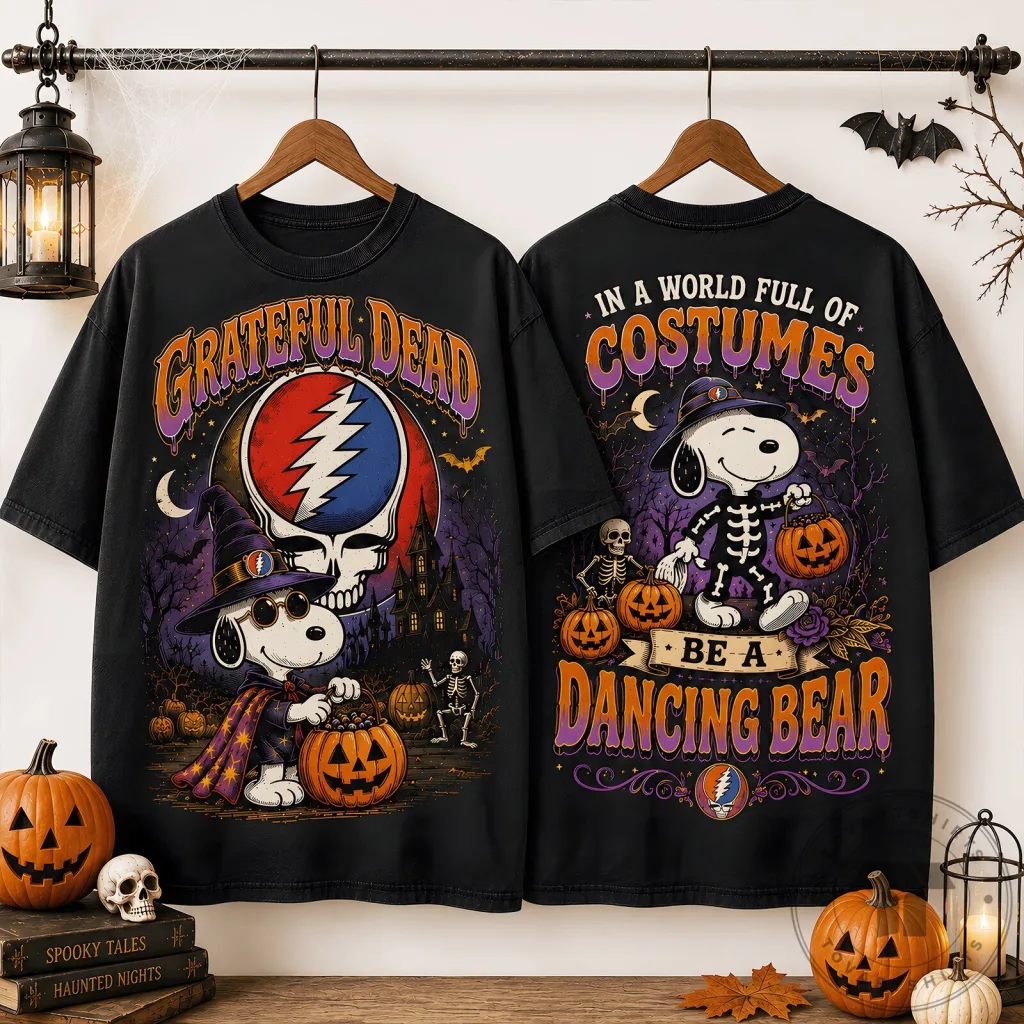 Snoopy Dancing Bear T-Shirt with Grateful Dead Design for Halloween Pumpkin Fans Snoopy Dancing Bear T-Shirt with Grateful Dead Design for Halloween Pumpkin Fans