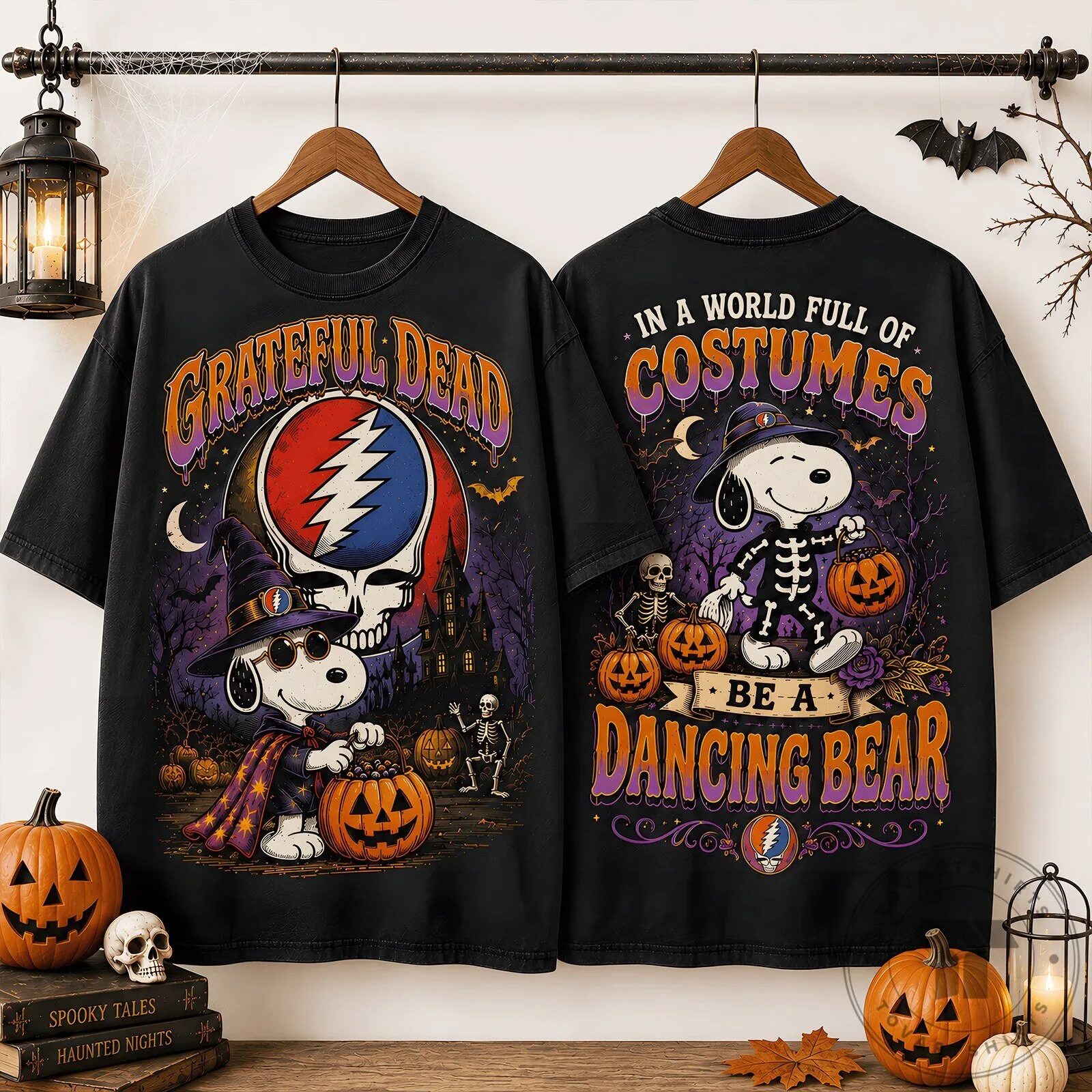 Snoopy Dancing Bear T-Shirt with Grateful Dead Design for Halloween Pumpkin Fans