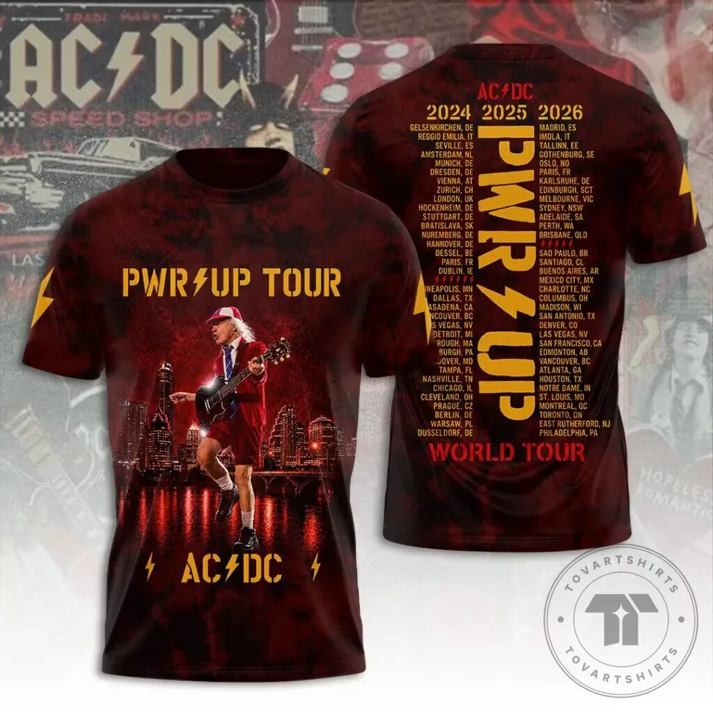AC/DC Rock Band Shirt PWR UP World Tour 2024 2025 2026 Concert T-Shirt