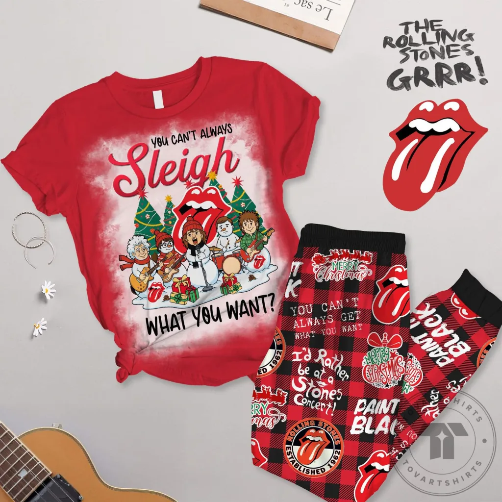 Christmas Sleigh Pajamas Set featuring The Rolling Stones - What You Want Design Christmas Sleigh Pajamas Set featuring The Rolling Stones - What You Want Design