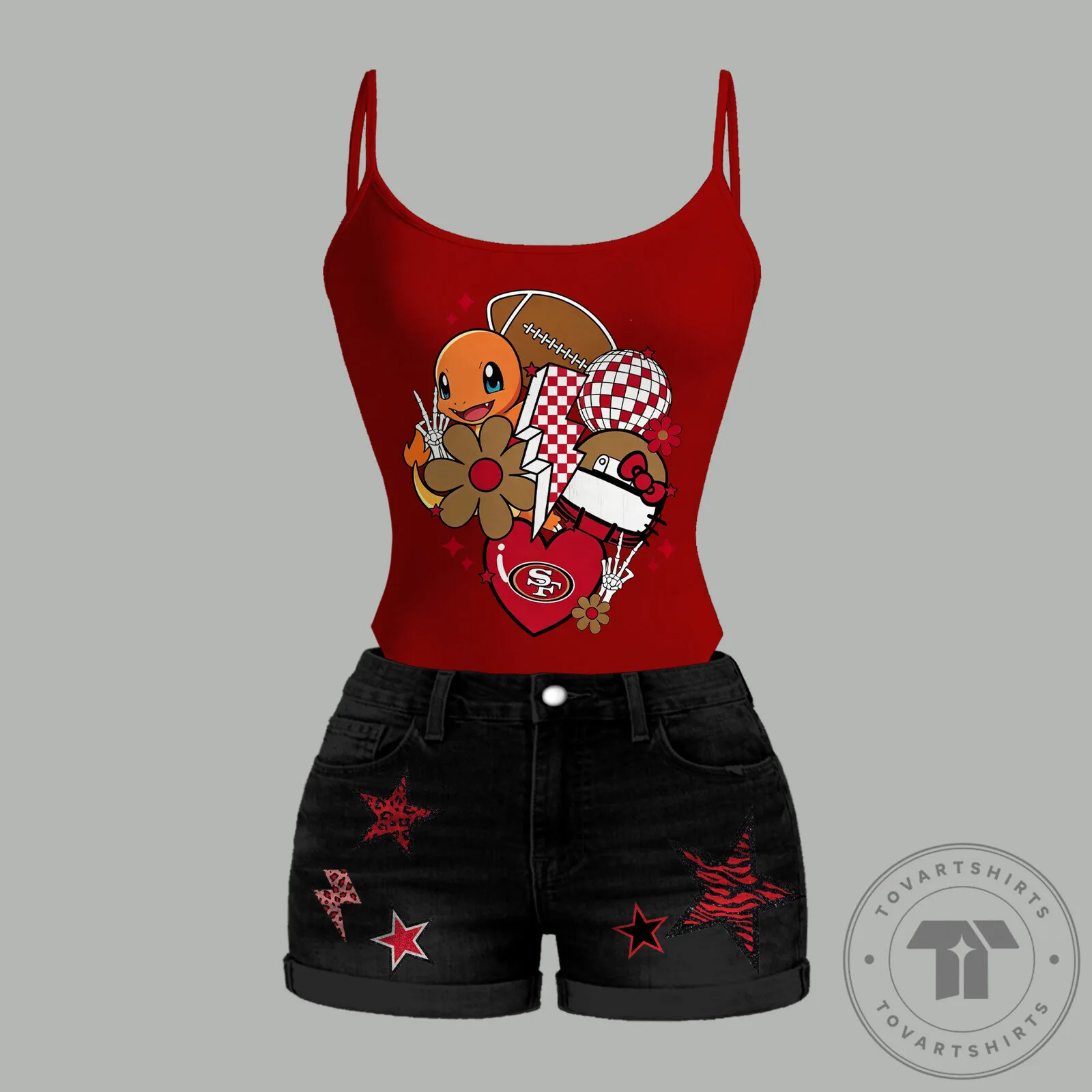 San Francisco 49ers Charmander Hello Kitty Football Red Tank Top