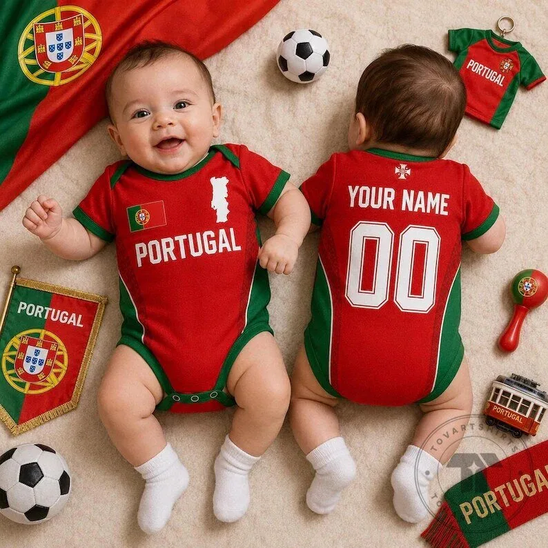 Portugal National Football Team Baby Bodysuit with Custom Name and Number