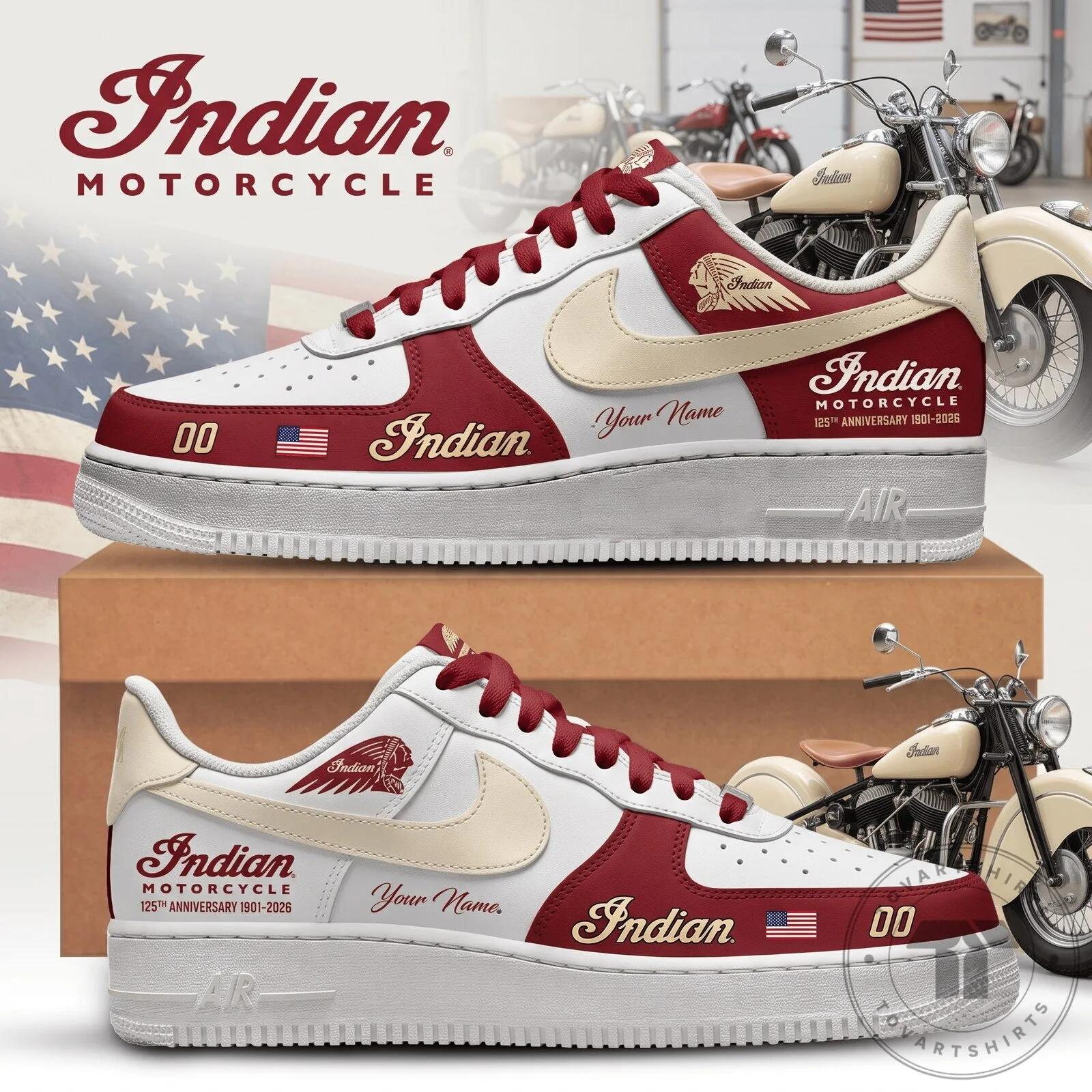 Personalized Air Force 1 Sneakers for the 125th Anniversary of Indian Motorcycle 2 Personalized Air Force 1 Sneakers for the 125th Anniversary of Indian Motorcycle