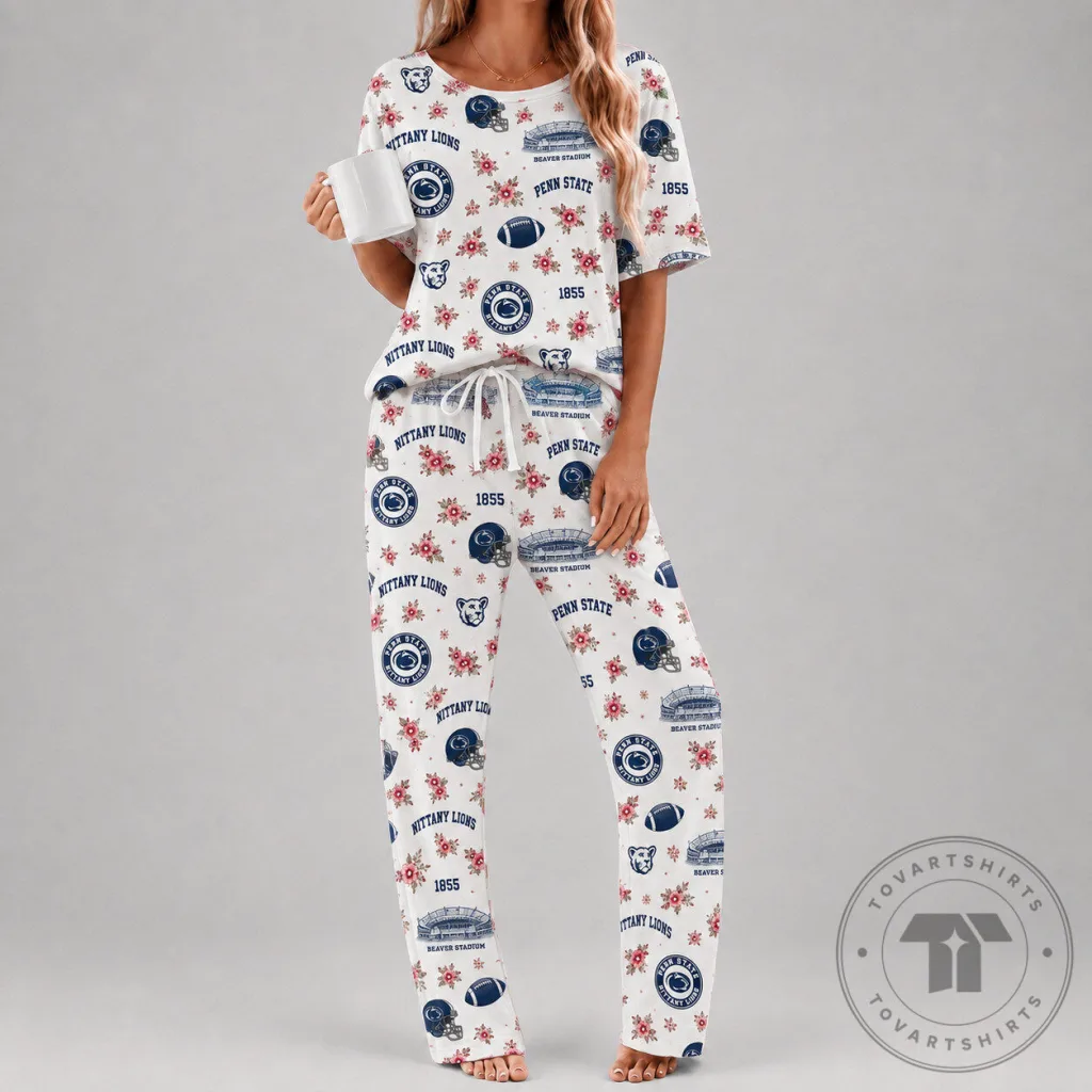 Penn State Nittany Lions Floral Pattern Women's Pajamas Set Penn State Nittany Lions Floral Pattern Women's Pajamas Set