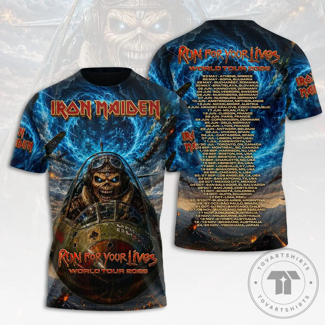 Graphic Tee for 2026 Iron Maiden Run For Your Lives World Tour