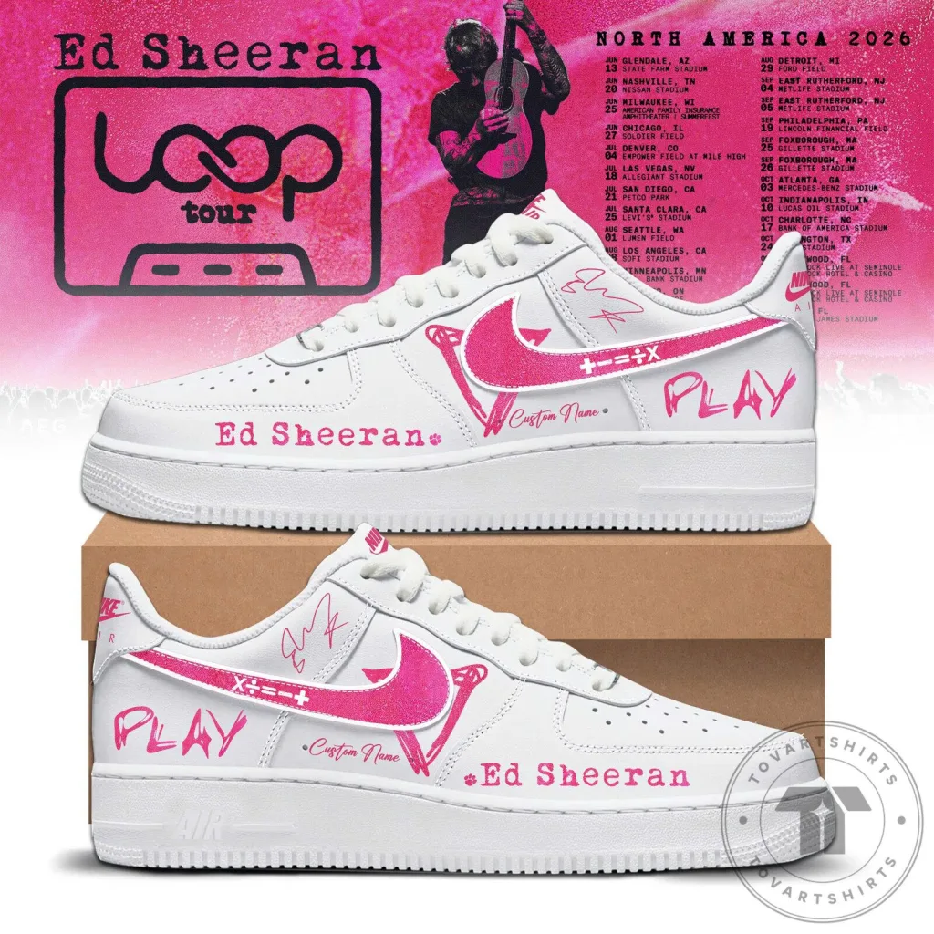 Ed Sheeran Loop Tour 2026 Custom Name White and Pink Sneakers Ed Sheeran Loop Tour 2026 Custom Name White and Pink Sneakers