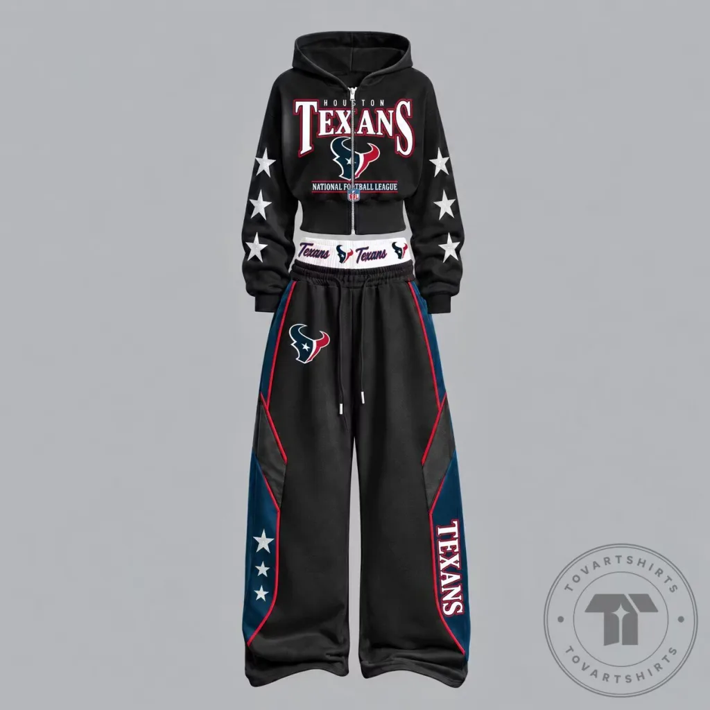 Houston Texans National Football League Cropped Hoodie and Wide Leg Pants Set 12 Houston Texans National Football League Cropped Hoodie and Wide Leg Pants Set