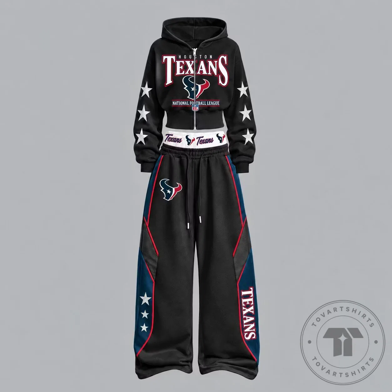 Houston Texans National Football League Cropped Hoodie and Wide Leg Pants Set