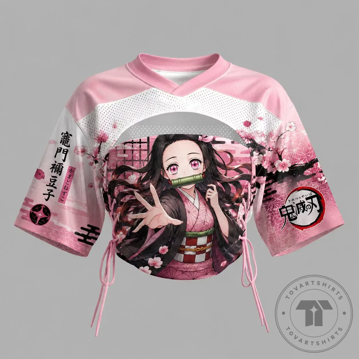 Nezuko Kamado Pink Cherry Blossom Crop Top T-Shirt from Demon Slayer Anime