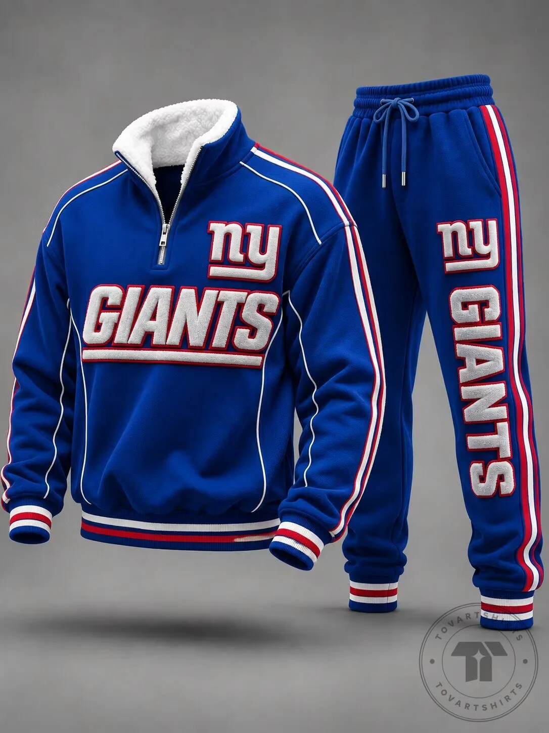 Sherpa Lined Pullover Sweatshirt and Jogger Sweatpants Set - New York Giants Quarter Zip