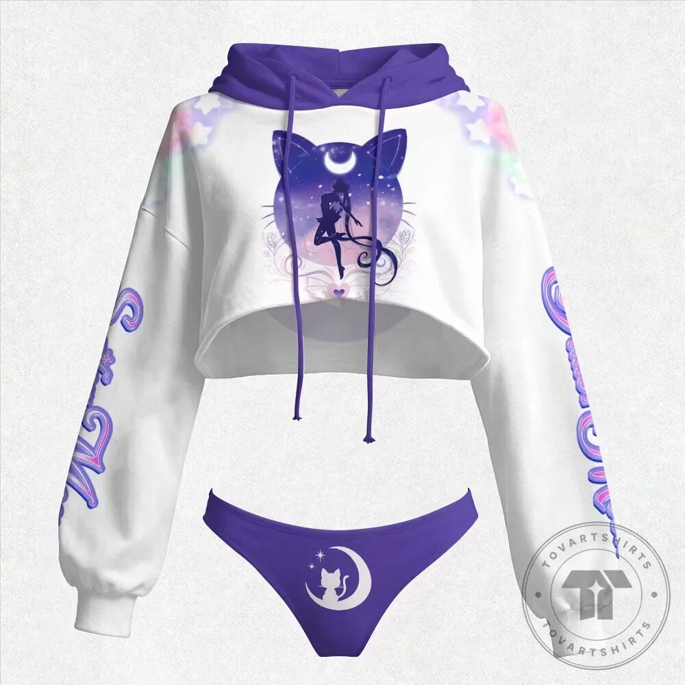 Sailor Moon Luna Cat Silhouette Cropped Hoodie and Panty Set