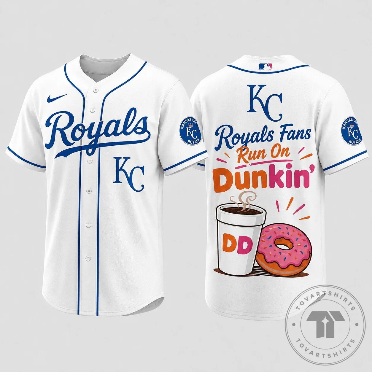 Kansas City Royals Baseball Fans Run On Dunkin' White Baseball Jersey