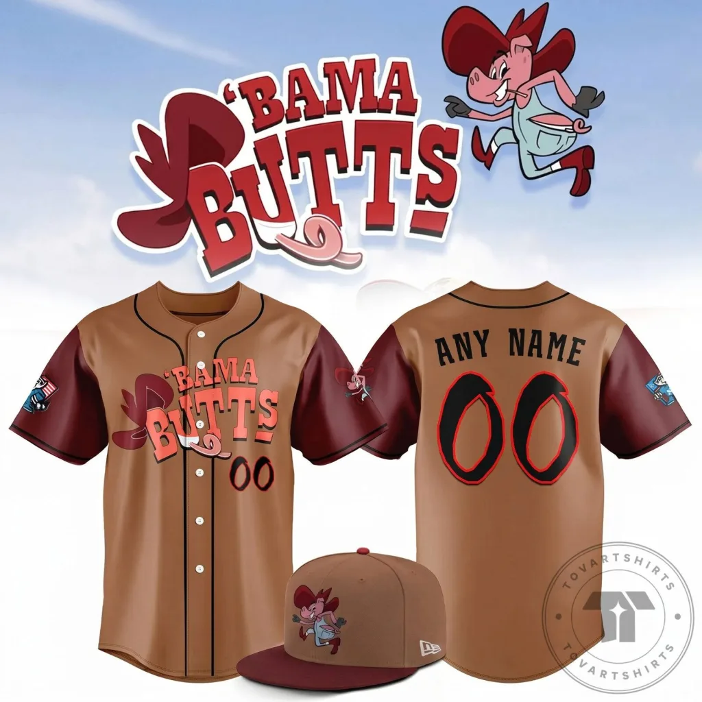 Alabama Bama Butts Cartoon Character Baseball Jersey Alabama Bama Butts Cartoon Character Baseball Jersey