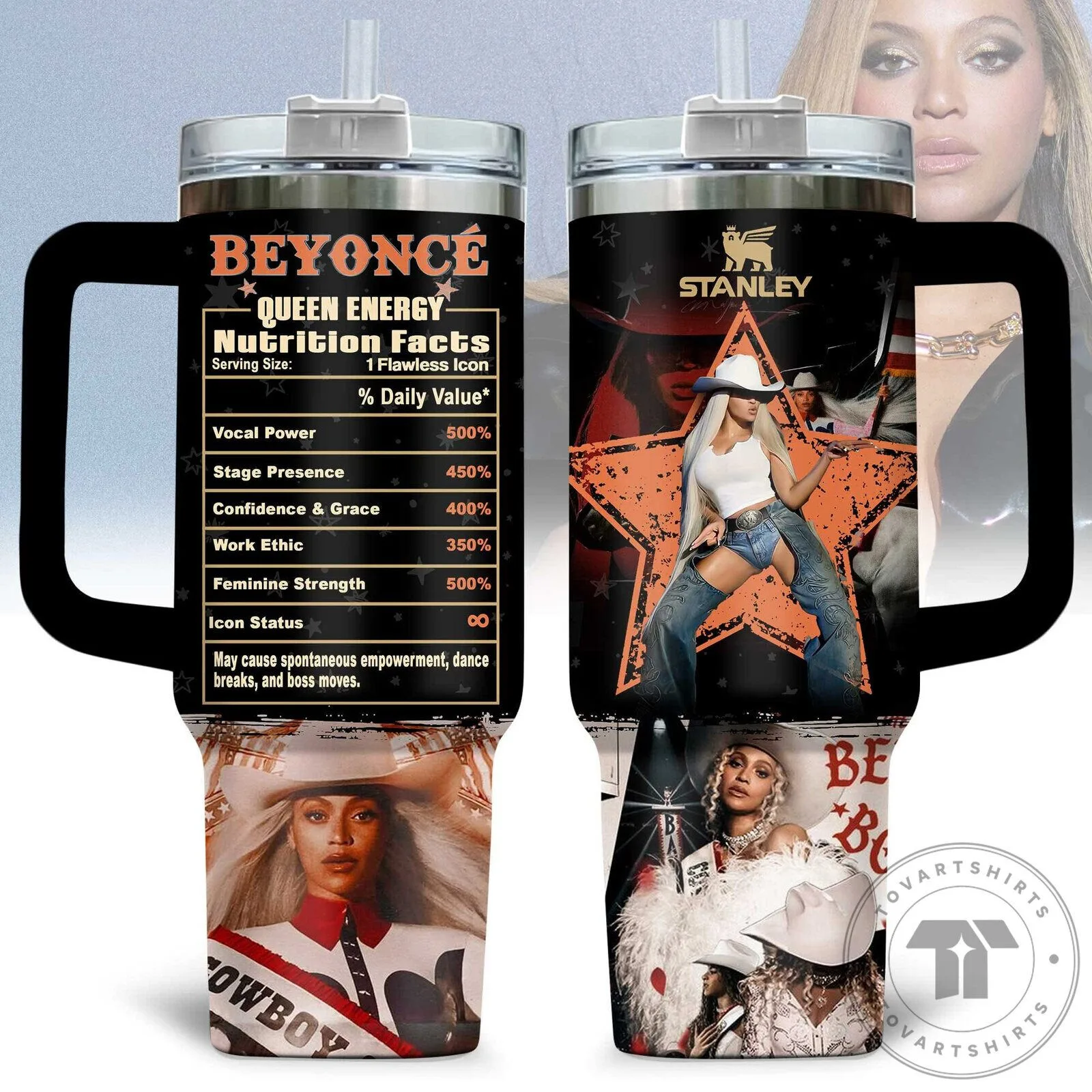 Beyoncé Queen Energy Nutrition Facts Stainless Steel Tumbler with Handle