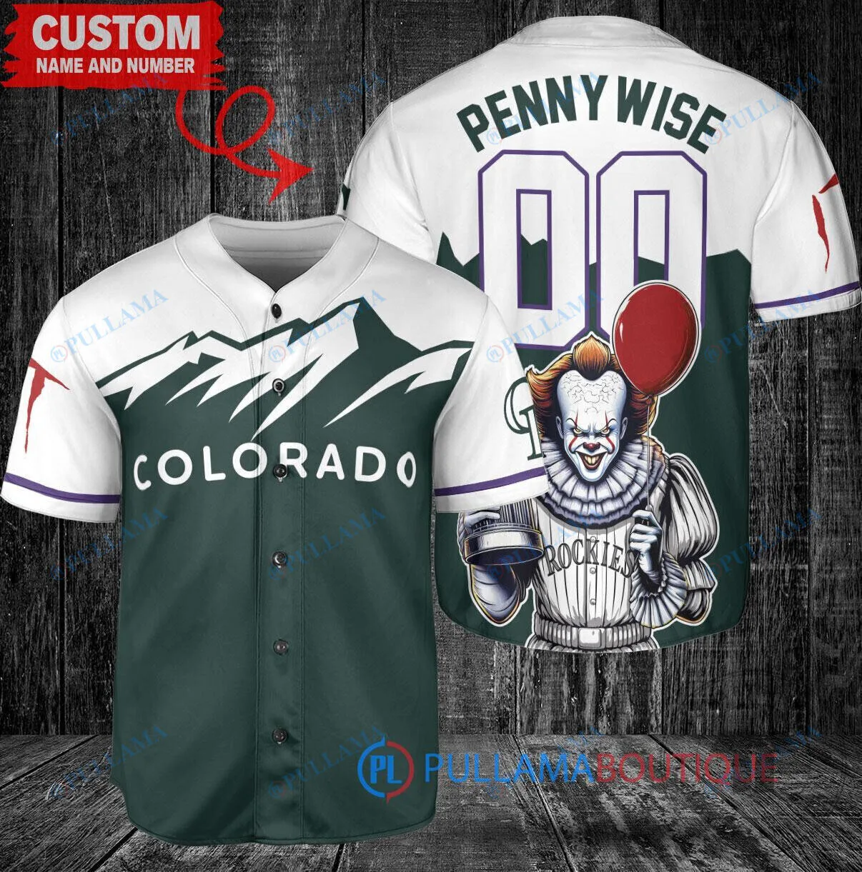 Colorado Rockies Baseball Pennywise Stephen King IT Halloween Custom Baseball Jersey