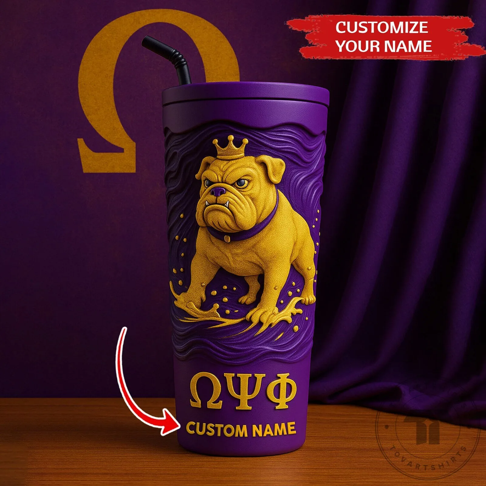 Omega Psi Phi Fraternity Bulldog Mascot Custom Name Tumbler