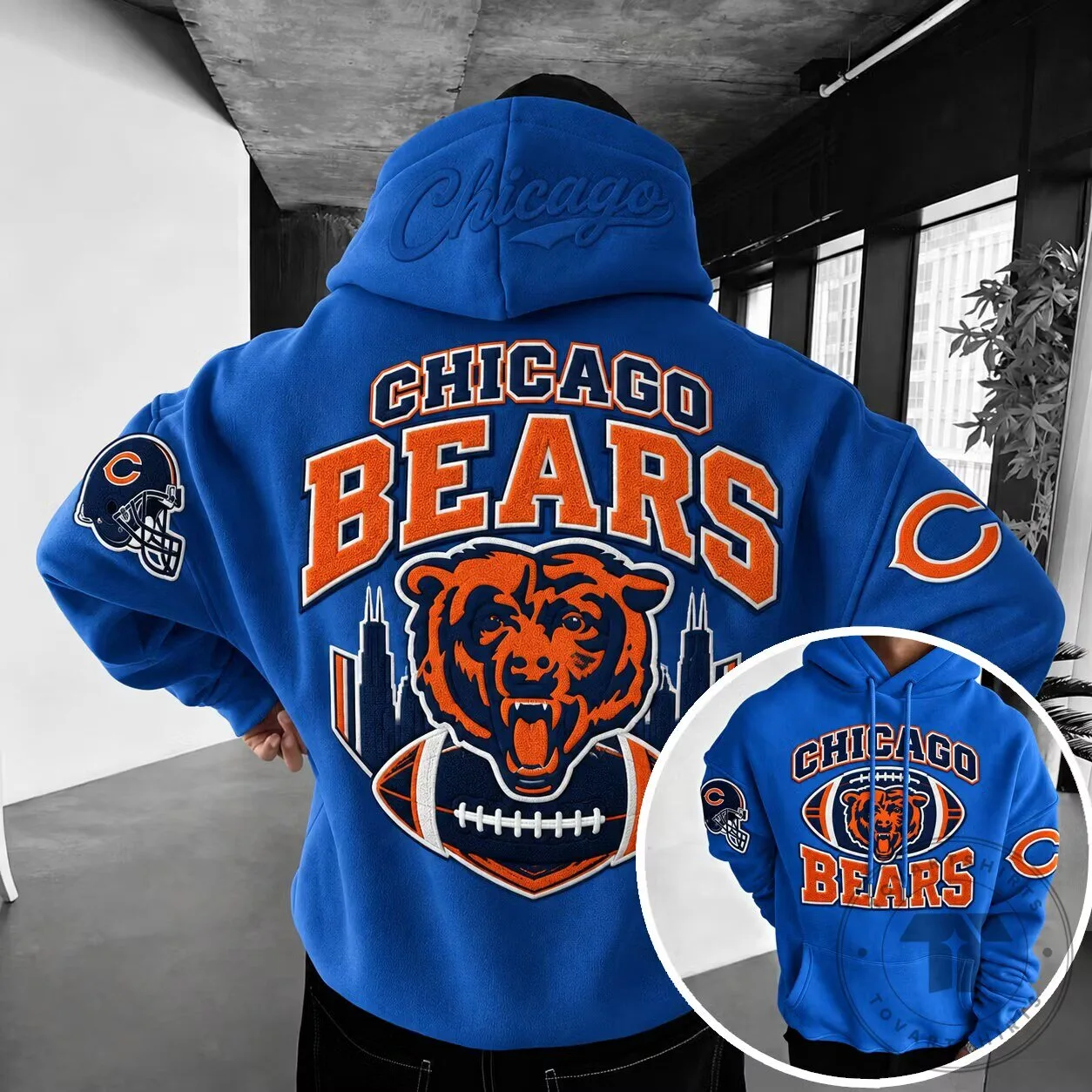 Chicago Bears Football Team Mascot Logo Blue Hoodie