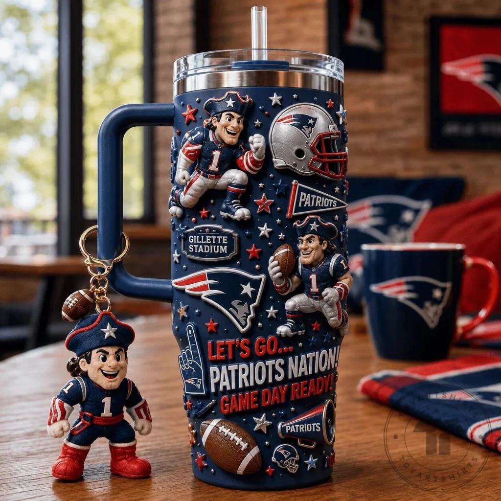 40oz Stainless Steel Tumbler with Handle for New England Patriots Football Fans 40oz Stainless Steel Tumbler with Handle for New England Patriots Football Fans