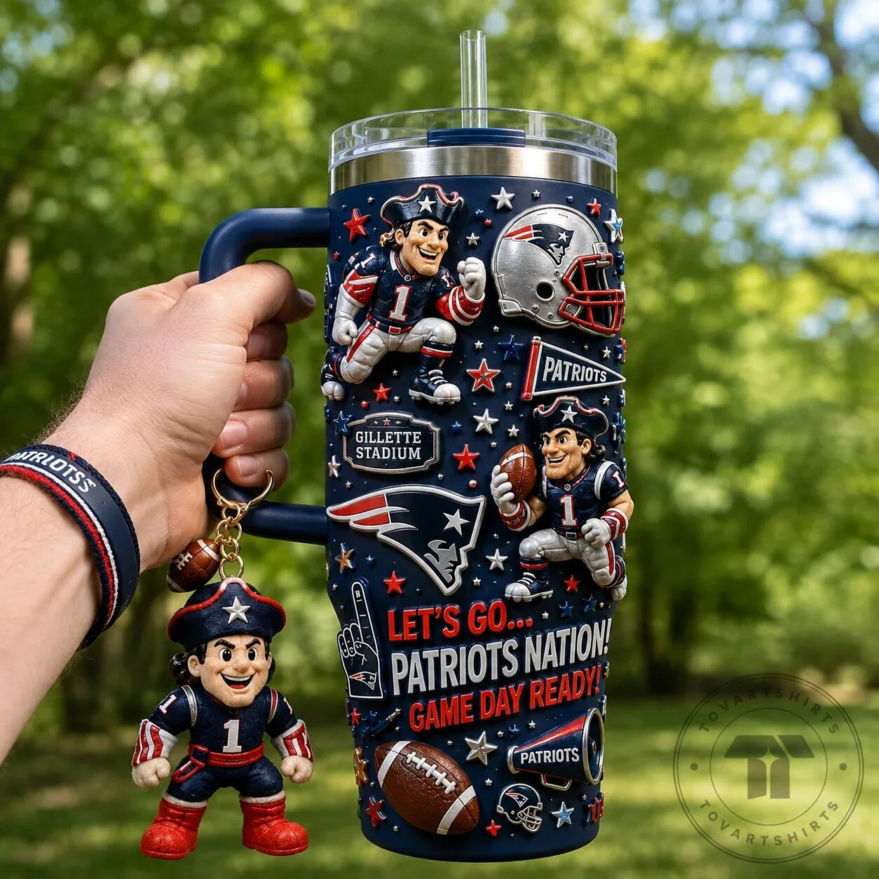 40oz Stainless Steel Tumbler with Handle for New England Patriots Football Fans 8 40oz Stainless Steel Tumbler with Handle for New England Patriots Football Fans