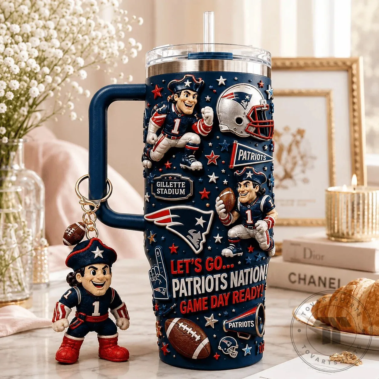 40oz Stainless Steel Tumbler with Handle for New England Patriots Football Fans 9 40oz Stainless Steel Tumbler with Handle for New England Patriots Football Fans