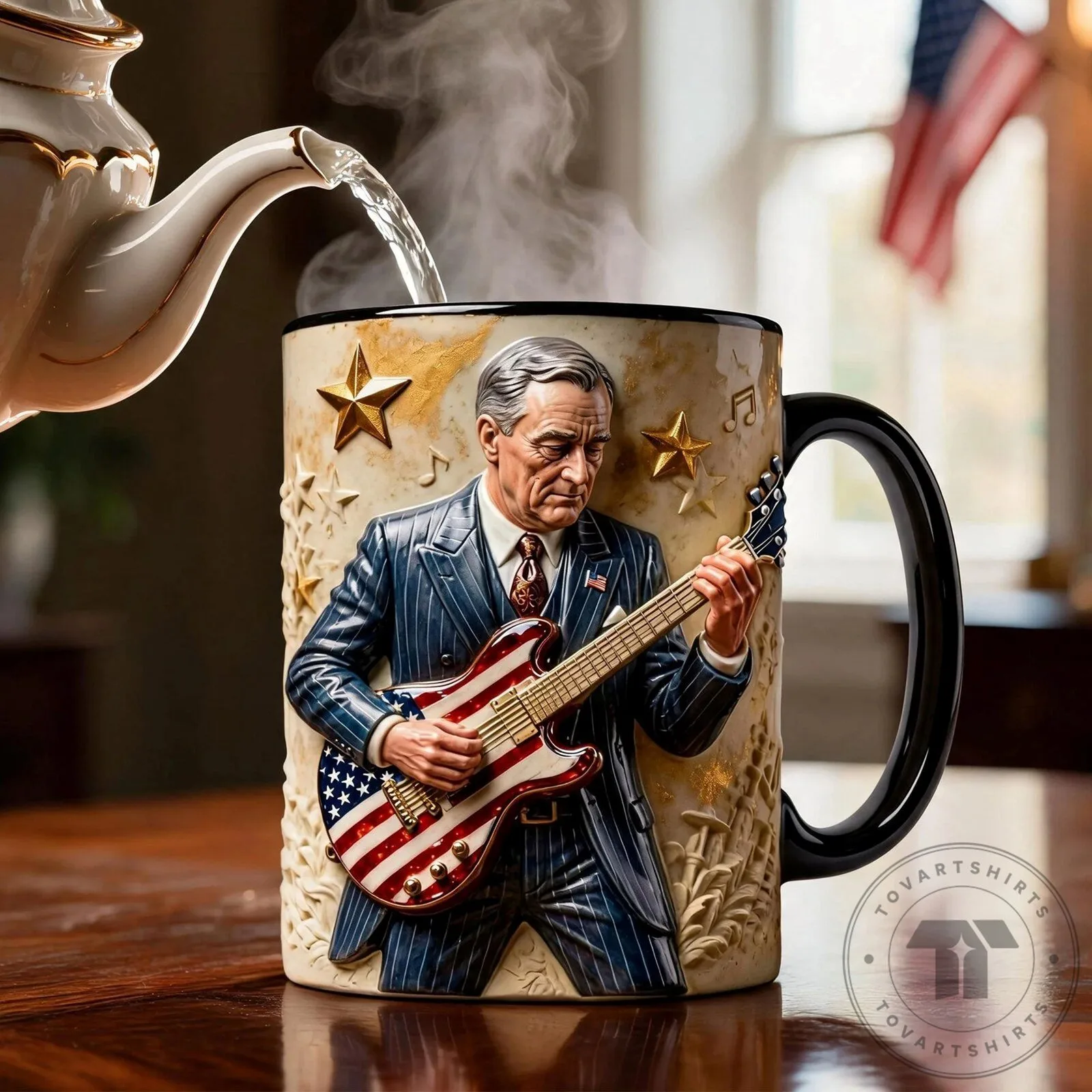 Joe Biden Playing Guitar American Flag Patriotic Ceramic Mug