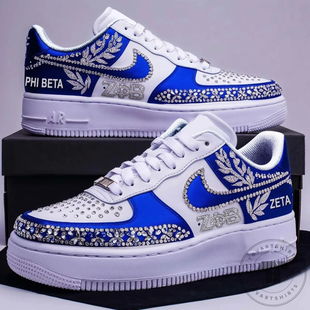 Zeta Phi Beta Sorority Royal Blue and White Bling Sneakers Zeta Phi Beta Sorority Royal Blue and White Bling Sneakers