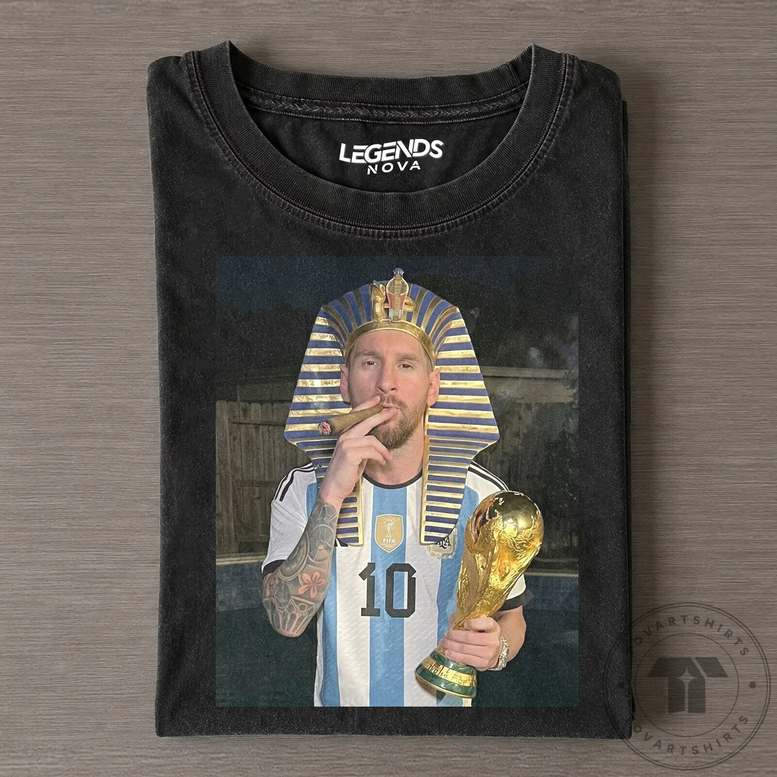 Lionel Messi Pharaoh Egypt World Cup Champion Black T-Shirt